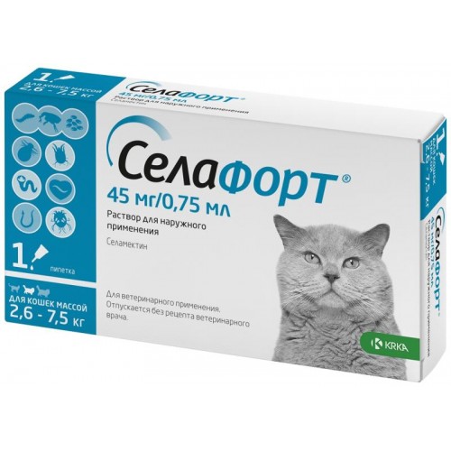 Селафорт 6% 0,75 мл (45 мг) для кошек 2,6-7,5 кг капли, 1 пип