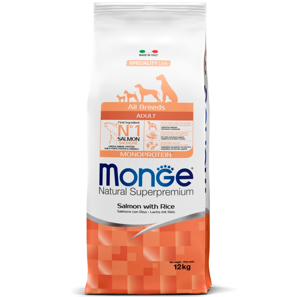 Monge Dog Monoprotein - корм для взрослых собак всех пород лосось с рисом 