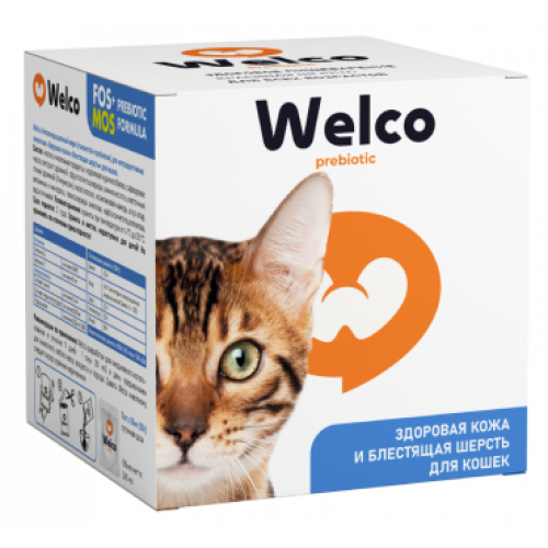 Welco напиток-пребиотик для кошек Здоровая кожа и блестящая шерсть, 7 шт/ упак