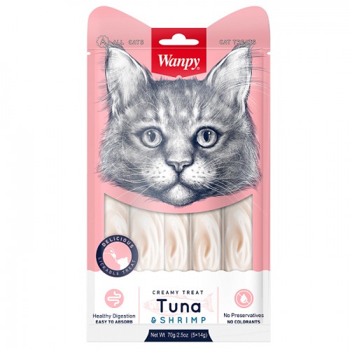 Лакомство для кошек - Wanpy Cat нежное пюре из тунца и креветок