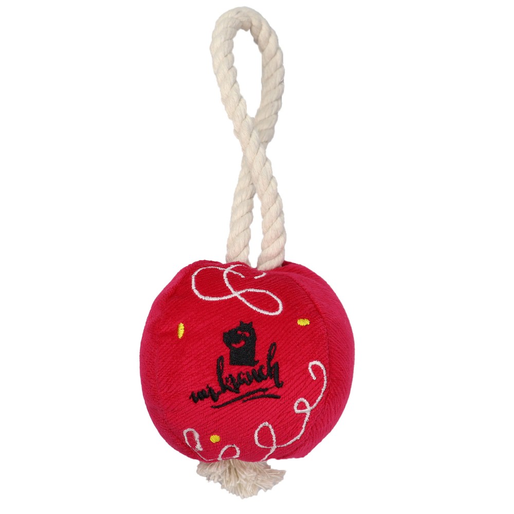Игрушка Mr.Kranch для собак мелких и средних пород Шарик новогодний с канатом 20х9х9 см, ярко-розовый