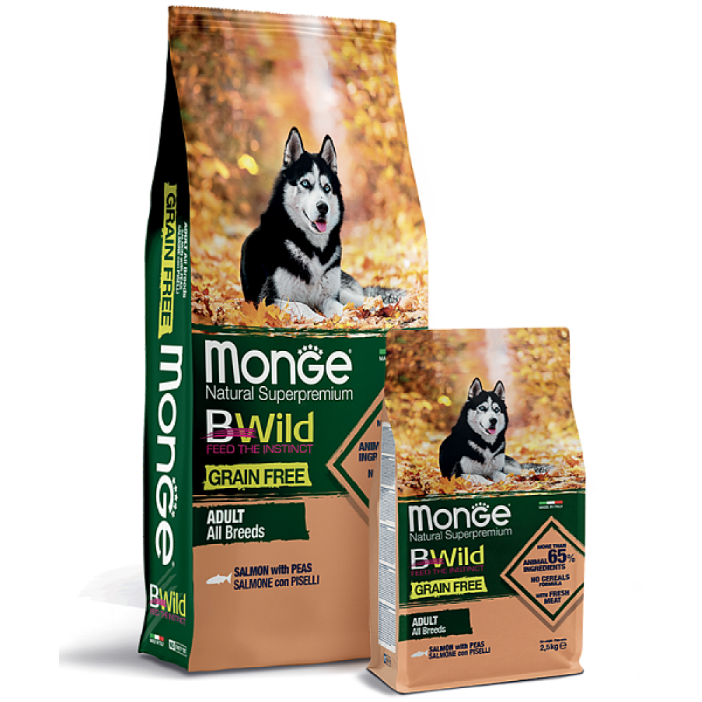 Monge Dog BWild GRAIN FREE - Беззерновой корм из лосося для взрослых собак всех пород