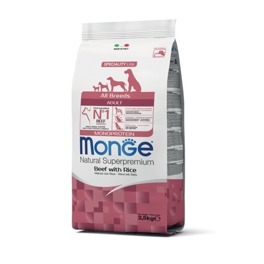 Monge Dog Monoprotein - корм для взрослых собак всех пород с говядиной и рисом