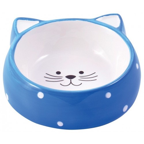 Миска керамическая для кошек "Мордочка кошки", голубая