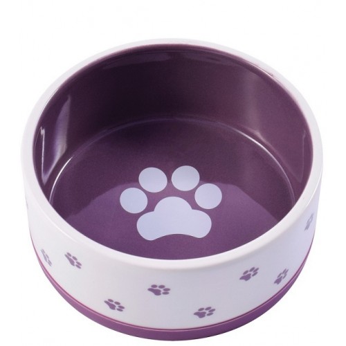 Миска керамическая нескользящая для собак 360 мл белая с фиолетовым