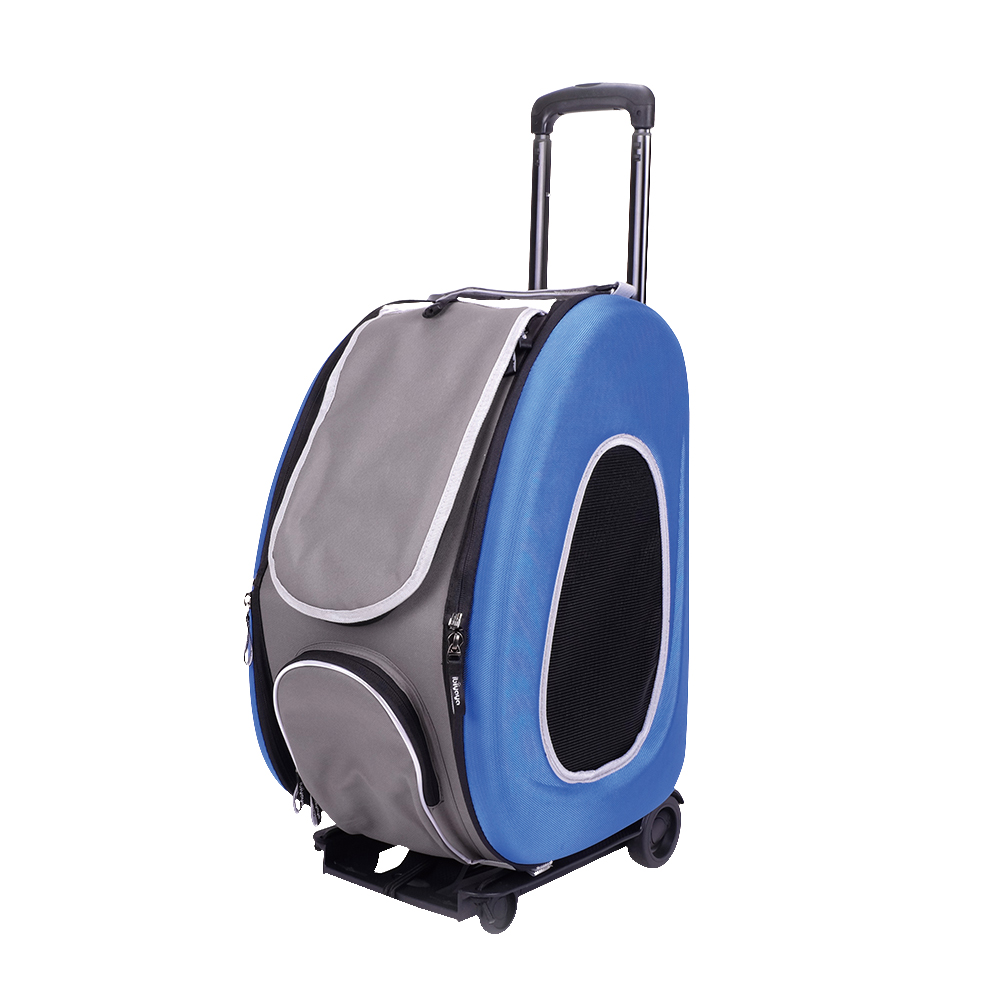 Ibiyaya EVA - Складная сумка-тележка 3 в 1 для собак синяя (сумка, рюкзак, тележка)