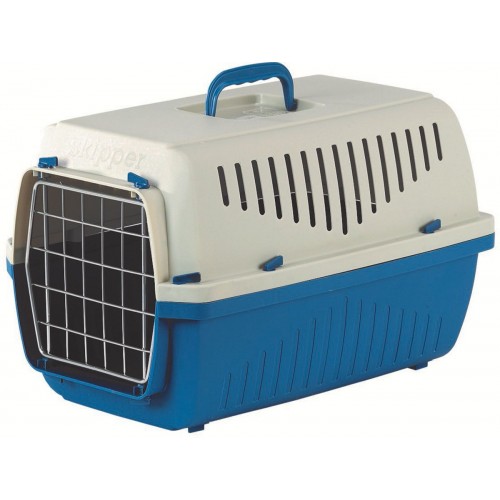 SKIPPER - Переноска для кошек и собак с металлической дверцей сине-бежевая