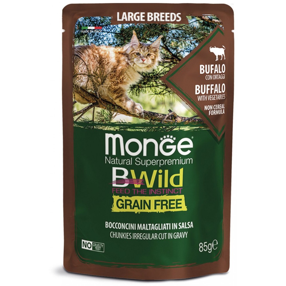 Monge Cat BWild GRAIN FREE паучи из мяса буйвола с овощами для кошек крупных пород, 85 гр