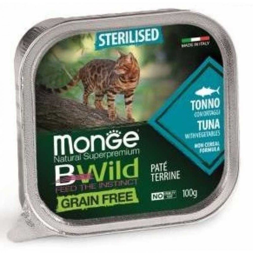 Monge Cat BWild GRAIN FREE - Беззерновые консервы из тунца с овощами для стерилизованных кошек