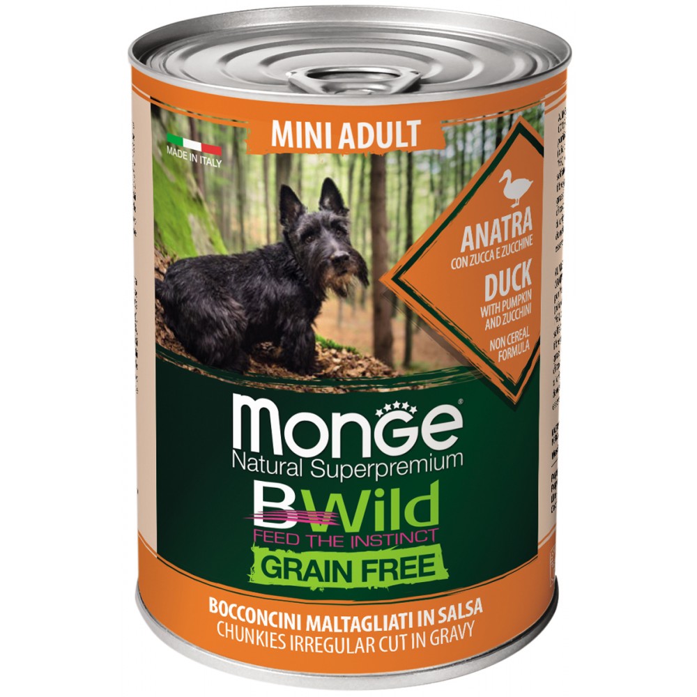Monge Dog BWild GRAIN FREE Mini - Беззерновые консервы из утки с тыквой и кабачками для взрослых собак мелких пород