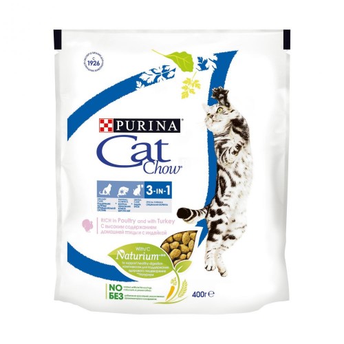 CAT CHOW "FELINE" 3in1 - Сухой корм для кошек тройная защита, Домашняя Птица/Индейка 3в1