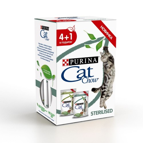 CAT CHOW "Sterilised" - Влажный корм (консервы) для стерилизованных кошек, Курица/Ягненок, НАБОР ПАУЧЕЙ