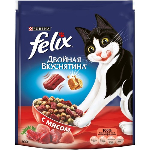 Felix "Двойная Вкуснятина" - Сухой полнорационный корм для кошек, с Мясом