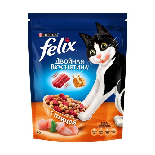 Felix "Двойная Вкуснятина" - Сухой полнорационный корм для кошек, с Птицей