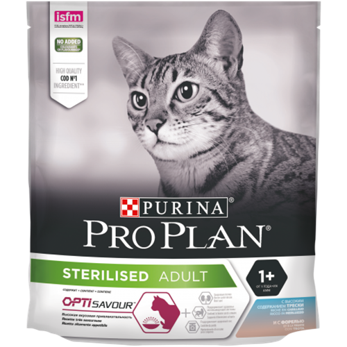 PRO PLAN OPTIRENAL "Sterilised" - Сухой корм Пурина для кастрированных котов и стерилизованных кошек, Треска/Форель