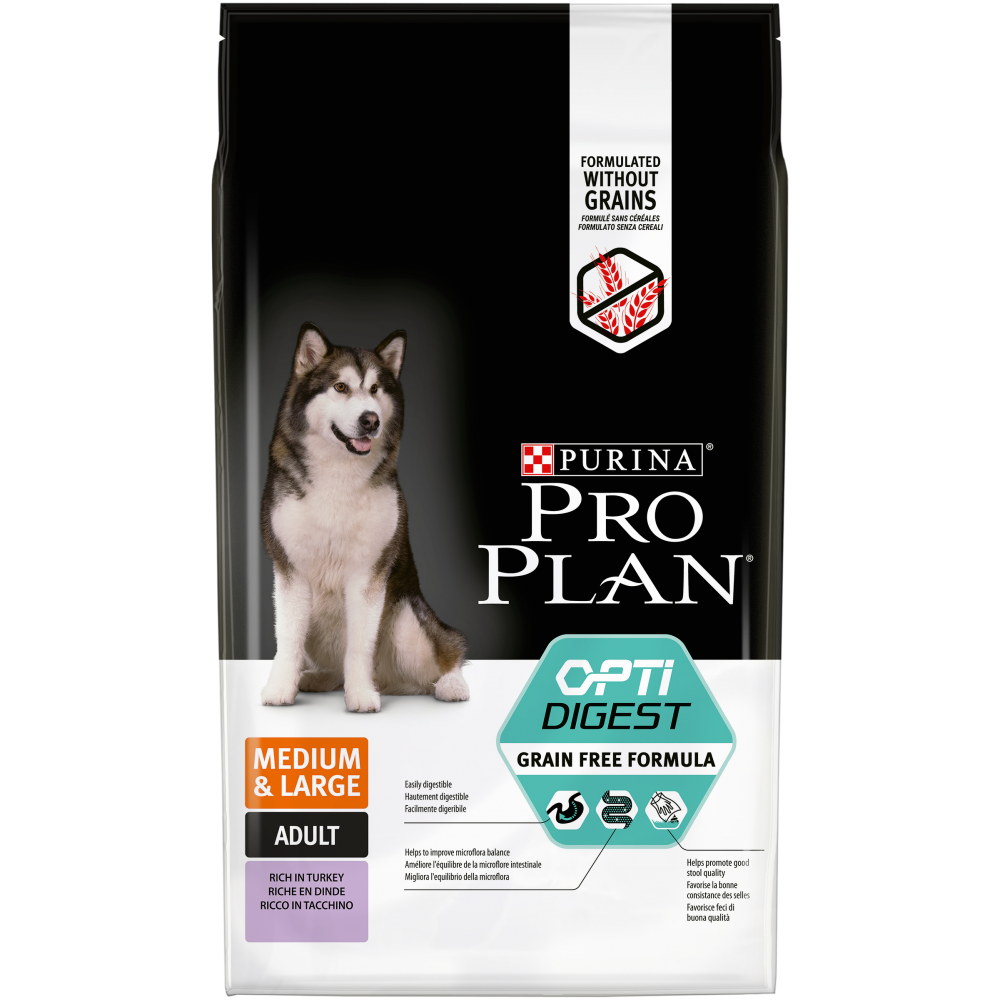 Purina PRO PLAN Grain Free "Adult Medium Sensitive " - Сухой корм Пурина для собак средних пород с чувствительным пищеварением, Индейка