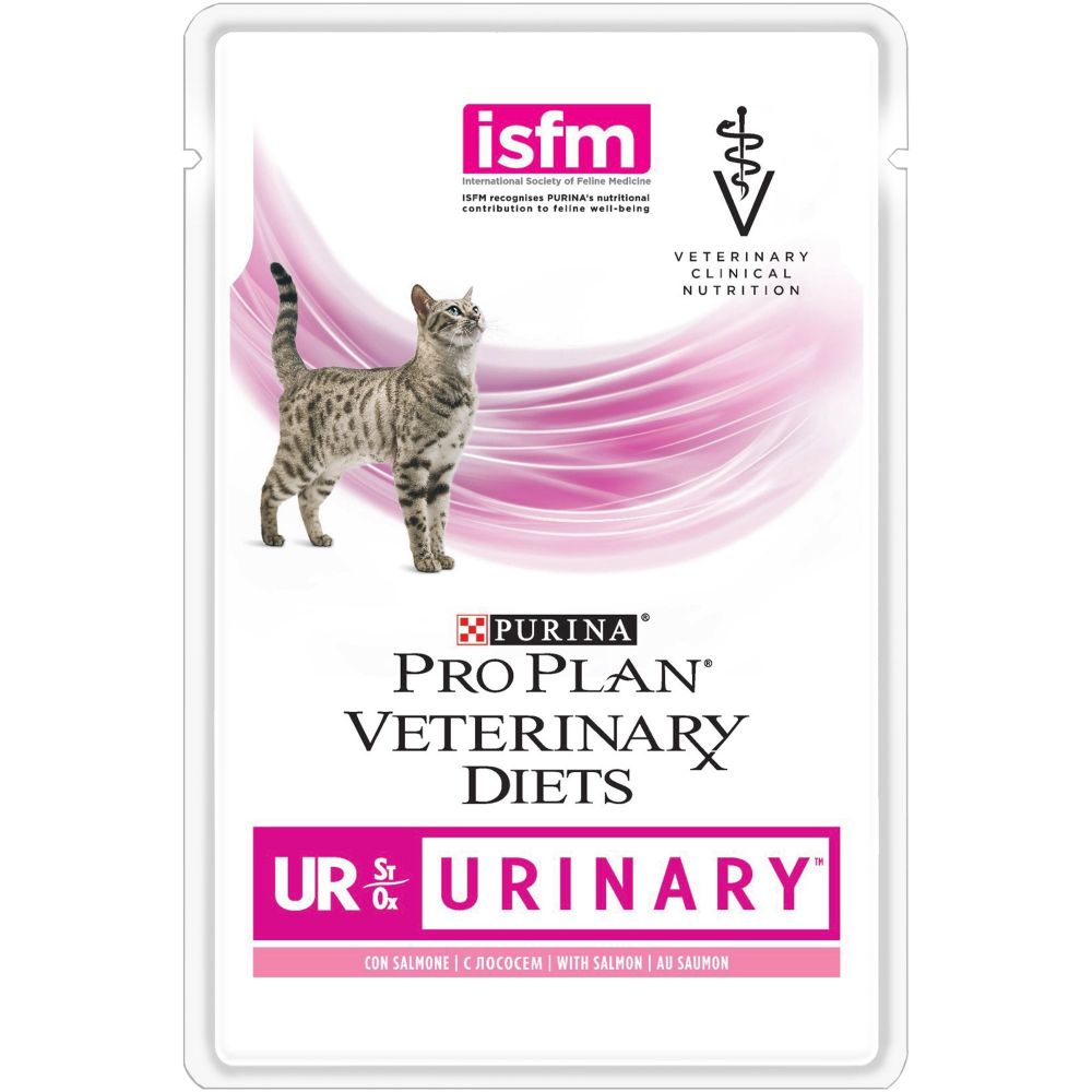 Purina Veterinary Diets (UR) - Диетический влажный корм Пурина для кошек при заболеваниях мочевыделительной системы (МКБ), Лосось ПАУЧ