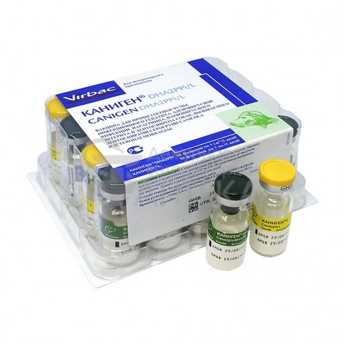 Каниген DHA2 PPi/L - Вакцина для профилактики чумы, инфекционного гепатита, аденовирусной инфекции, парагриппа, парвовирусного энтерита и лептоспироза собак