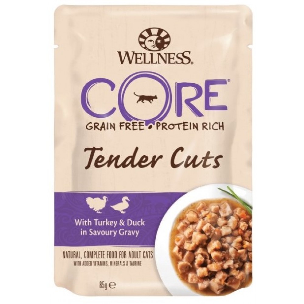 Wellness Core Tender Cuts - Паучи из индейки с уткой в виде нарезки в соусе для кошек