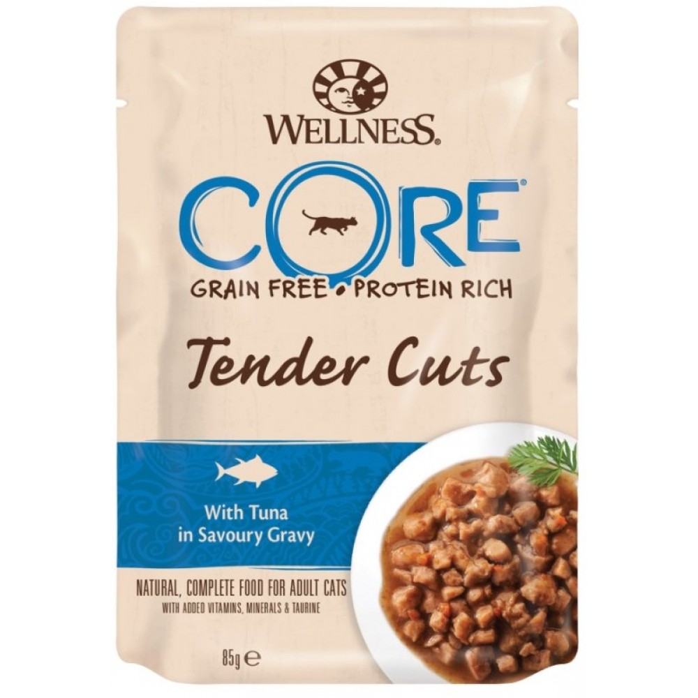 Wellness Core Tender Cuts - Паучи из тунца в виде нарезки в соусе для кошек