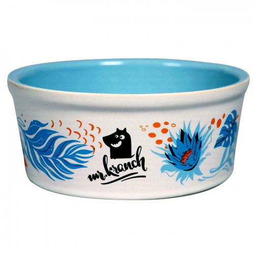 Mr.Kranch - Миска для собак и кошек из фарфора "Тропики",  голубая